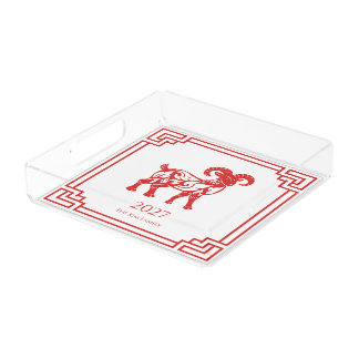 Year of the Goat Lunar New Year Red Acrylic Tray