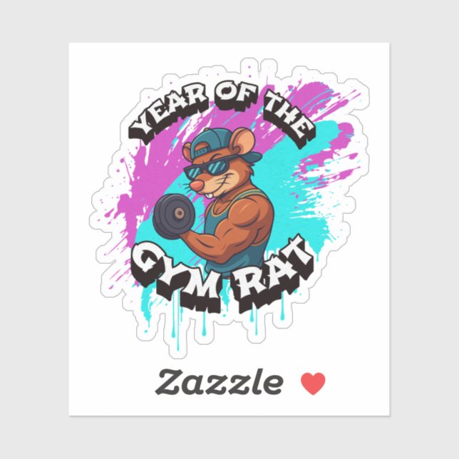 Year of the Gym Rat Funny Workout Cartoon Design Sticker (Sheet)
