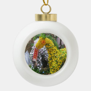 Year of the Horse 春節馬 ... Chinese Flower Topiary Ceramic Ball Christmas Ornament