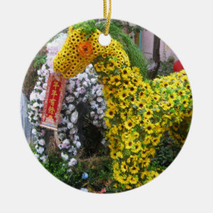 Year of the Horse 春節馬 ... Chinese Flower Topiary Ceramic Ornament