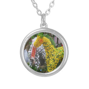 Year of the Horse 春節馬 ... Chinese Flower Topiary Silver Plated Necklace