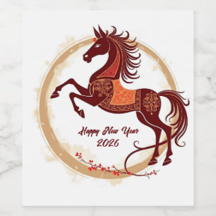 Year of the Horse 2026 Brown color Wine Label