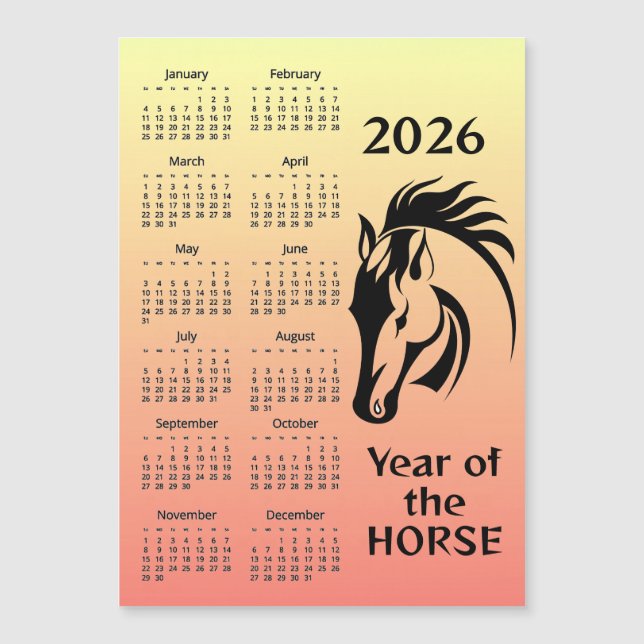 Year of the Horse 2026 Calendar Magnetic Card (Front)