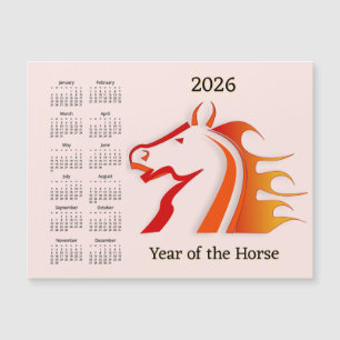 Year of the Horse 2026 Calendar Magnetic Card