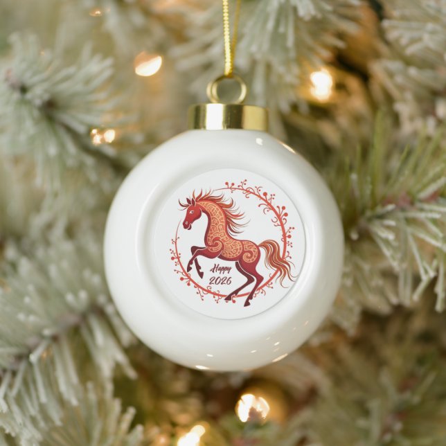 Year of the Horse 2026 Ceramic Ball Christmas Ornament (Tree)
