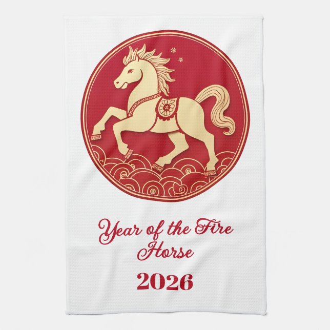 Year of the Horse 2026 Chinese New Year  Kitchen Towel (Vertical)