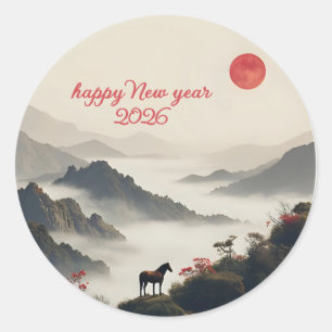 Year of the Horse 2026 Chinese New Year Mountain Classic Round Sticker