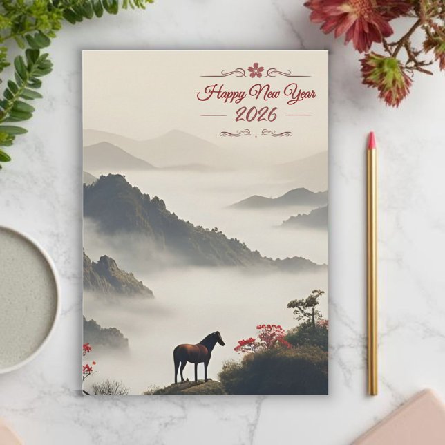 Year of the Horse 2026 Chinese New Year Mountain Holiday Card (Creator Uploaded)