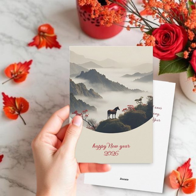 Year of the Horse 2026 Chinese New Year Mountain Holiday Card (Creator Uploaded)