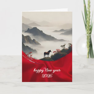 Year of the Horse 2026 Chinese New Year Mountain  Holiday Card