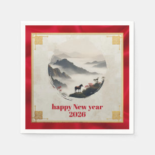 Year of the Horse 2026 Chinese New Year Mountain Napkins
