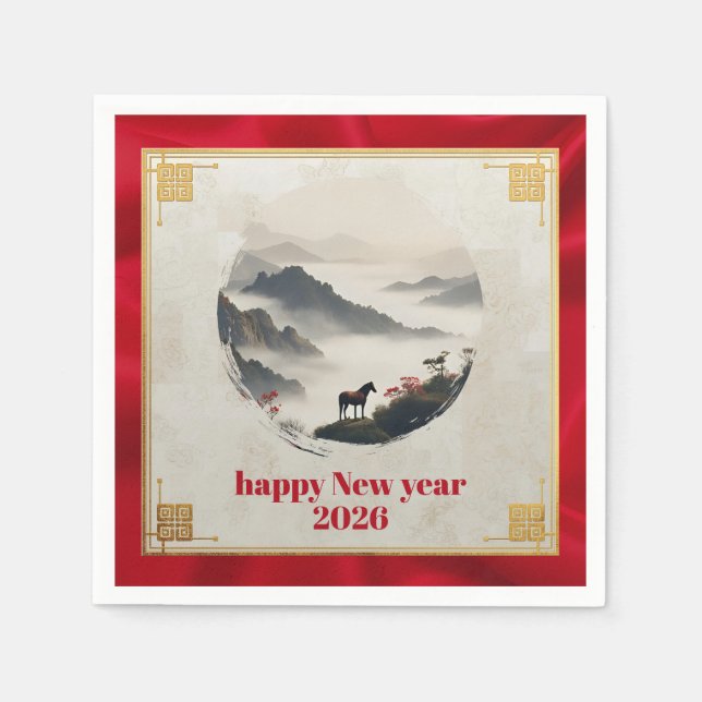 Year of the Horse 2026 Chinese New Year Mountain  Napkins (Front)