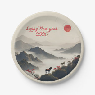 Year of the Horse 2026 Chinese New Year Mountain Paper Plates