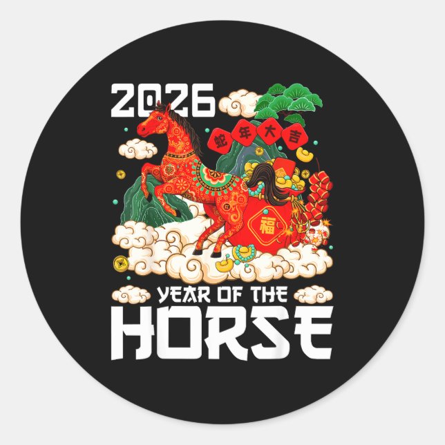 Year Of The Horse 2026 Happy Chinese Lunar New Yea Classic Round Sticker (Front)