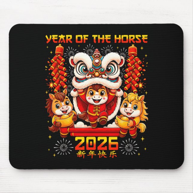 Year Of The Horse 2026 Lion Dance Chinese New Year Mouse Pad (Front)
