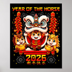Year Of The Horse 2026 Lion Dance Chinese New Year Poster