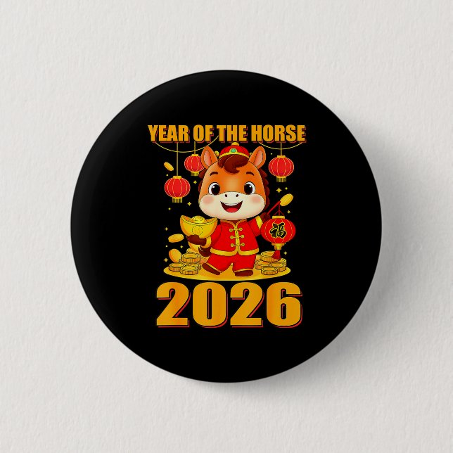 Year Of The Horse 2026 Lunar New Year Chinese  Button (Front)