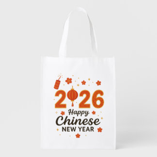 Year of the Horse 2026 - Red Lanterns and Blossoms Grocery Bag
