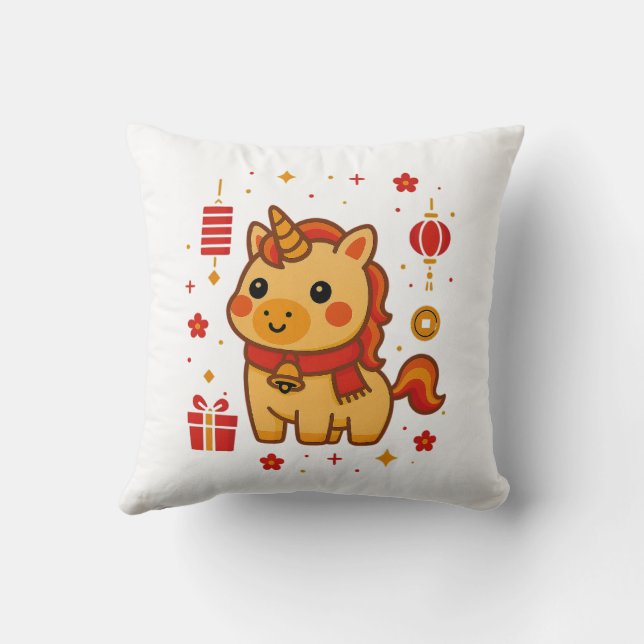Year of the Horse 2026 - Red Lanterns and Blossoms Throw Pillow (Back)