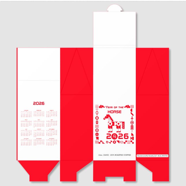 Year of the Horse 2026 with Calendar Roasted Coffee (Unfolded)