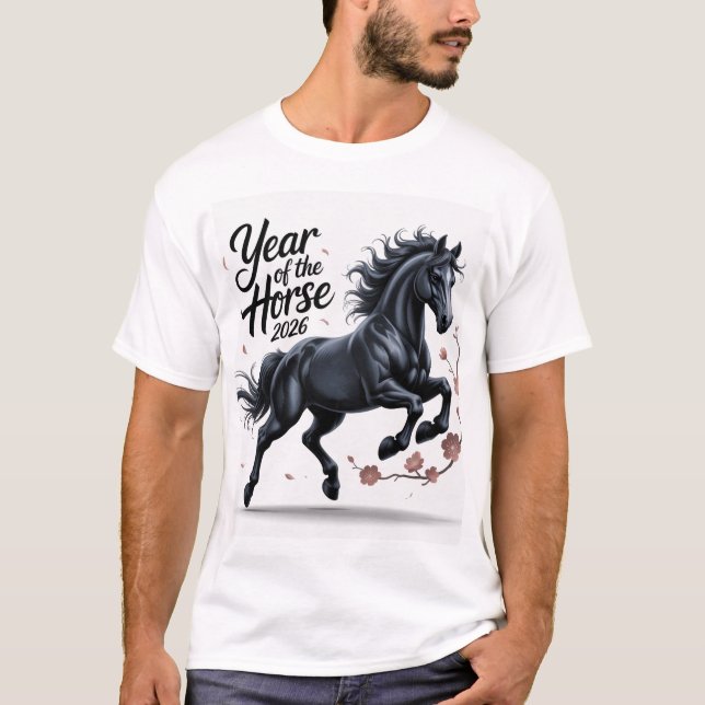 Year of the Horse 2026 with Cherry Blossom T-Shirt (Front)