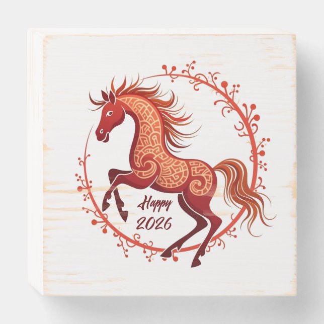 Year of the Horse 2026 Wooden Box Sign (Front Horizontal)
