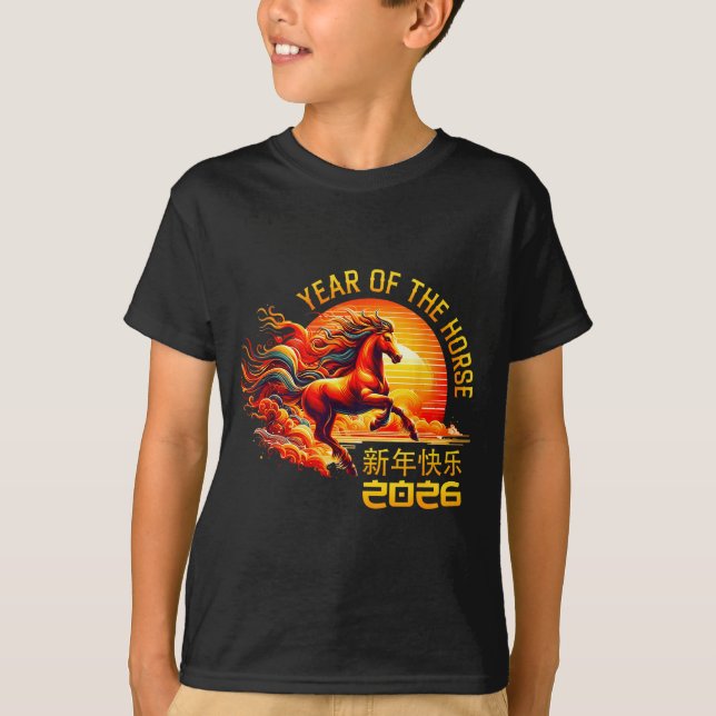 Year Of The Horse Chinese Lunar New Year 2026 Fire T-Shirt (Front)