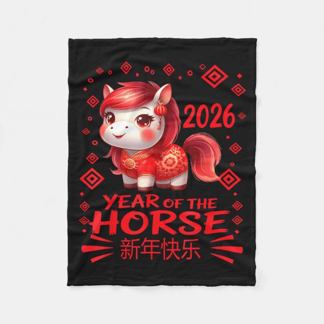 Year Of The Horse Chinese Lunar New Year 2026 Year Fleece Blanket (Front)