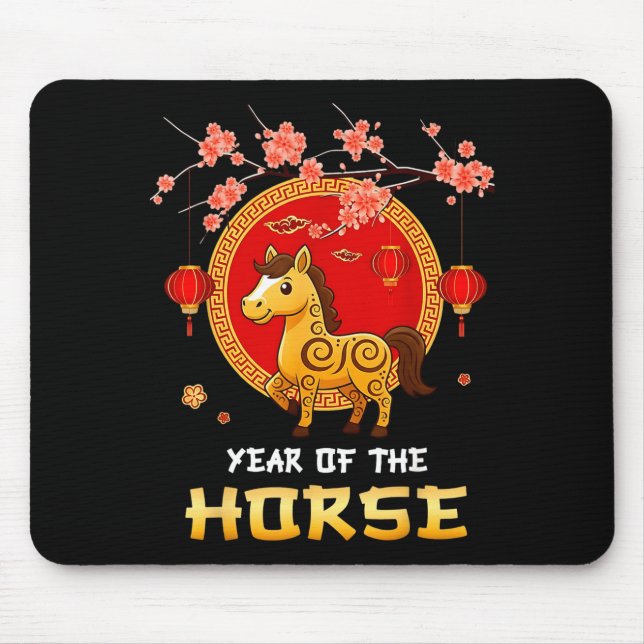 Year Of The Horse Chinese Zodiac Cute Ny Lanterns  Mouse Pad (Front)