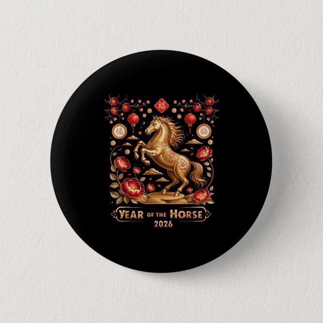 Year Of The Horse Happy New Year 2026  Button (Front)