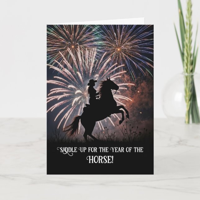 Year of the Horse Happy New Year Country Western  Card (Front)