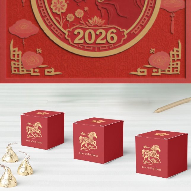 Year of the Horse Lunar New Year Red Gold Elegant Favor Boxes (Creator Uploaded)
