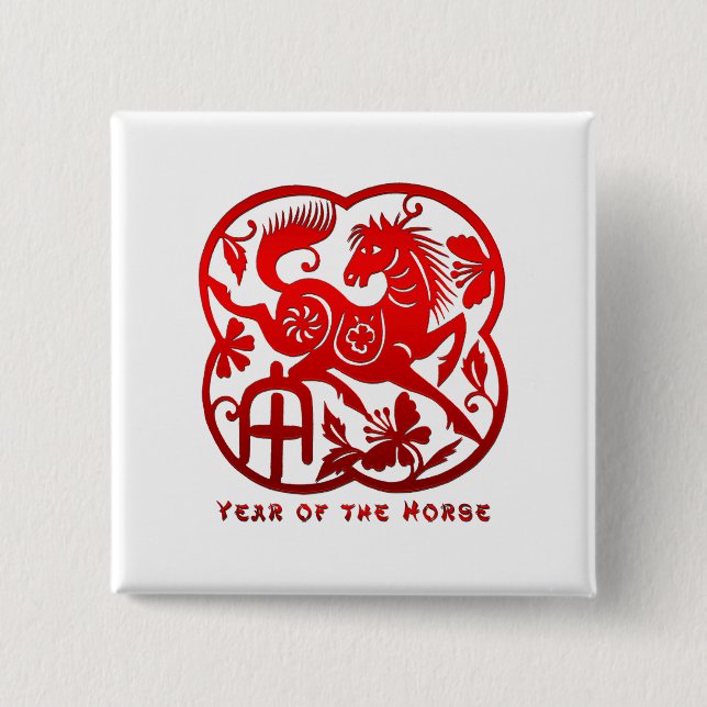 Year of The Horse Papercut Pinback Button (Front)