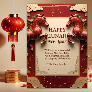 Year of the Horse Red & Gold 2026 Chinese New Year Holiday Card