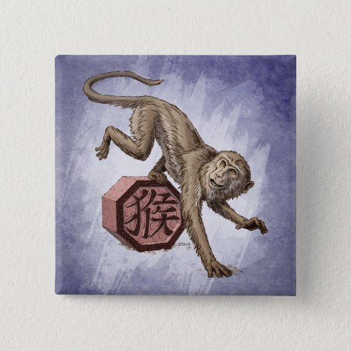 Year of the Monkey Chinese Zodiac Art Pinback Button