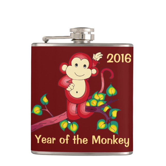 Year of the Monkey Red 2016 Chinese New Year Flask (Front)