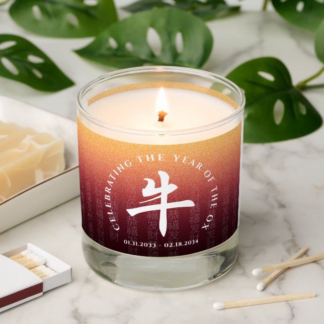 Year of the Ox 牛 Red Gold Chinese New Year Scented Candle (Lit)