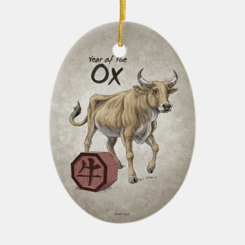 Year of the Ox Chinese Zodiac Art Ceramic Ornament