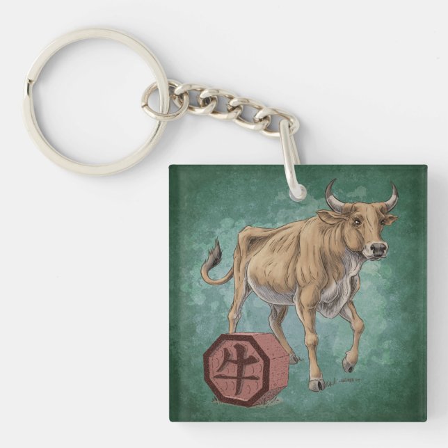 Year of the Ox Chinese Zodiac Art Keychain (Front)