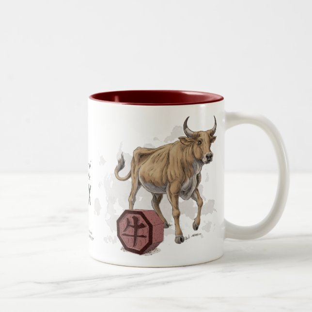 Year of the Ox Chinese Zodiac Art Two-Tone Coffee Mug (Right)
