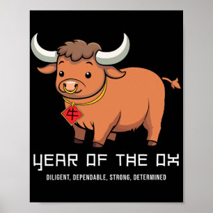 Year Of The Ox Cute Kawaii Chinese Zodiac Chinese Poster