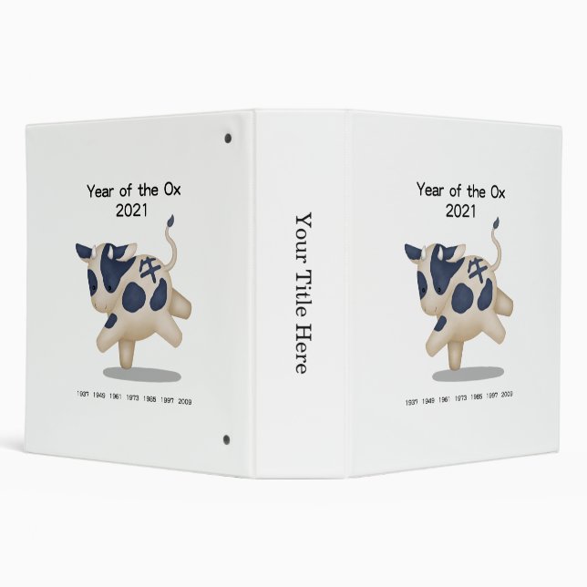 Year of the Ox Cute Zodiac Animal 2021 3 Ring Binder (Background)