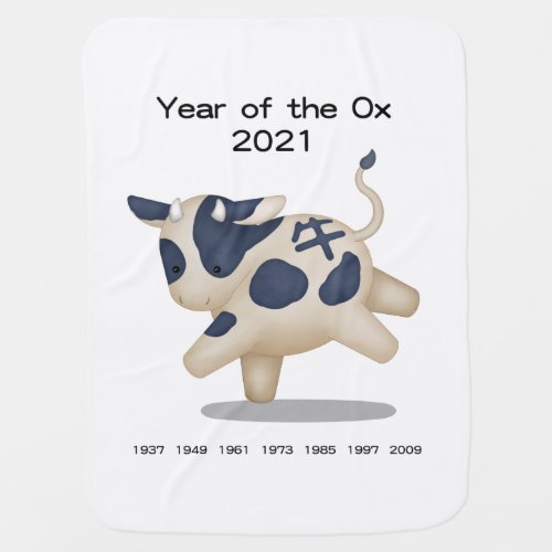 Year of the Ox Cute Zodiac Animal 2021 Baby Blanket