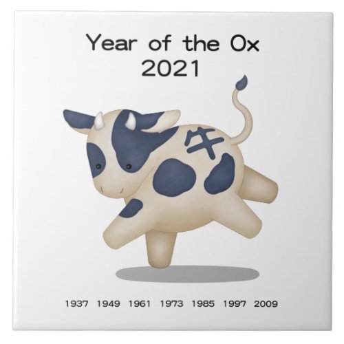 Year of the Ox Cute Zodiac Animal Sign 2021 Ceramic Tile