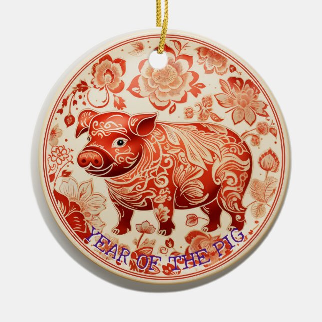 Year of the Pig Chiyogami Ornament (Front)