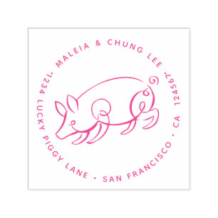 Year of the Pig - Lucky Return Address - Pink Self-inking Stamp