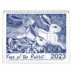 Year of the Rabbit 2023 Blue White Bunny Tile Art Calendar