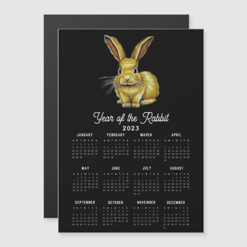 Year of the Rabbit 2023 Calendar Black Magnet 