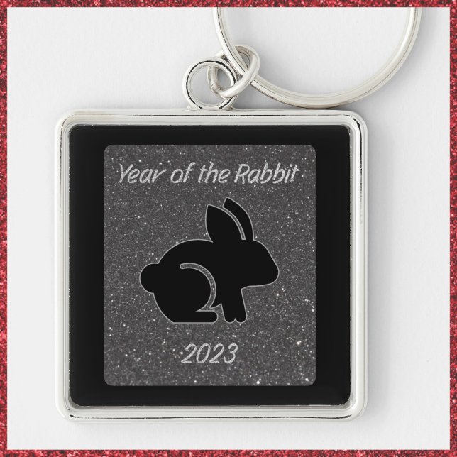 Year of the Rabbit Black Glitter Design Keychain (Creator Uploaded)