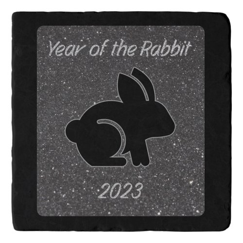 Year of the Rabbit Black Glitter Design Trivet